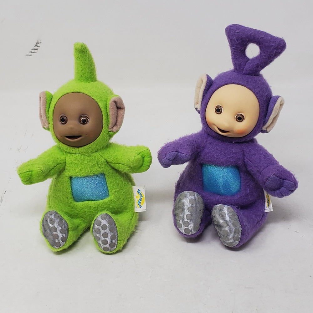 Vintage Teletubbies Plush Lot Tinky Winky Dipsy Purple Green 7 inch Stuffed Toys